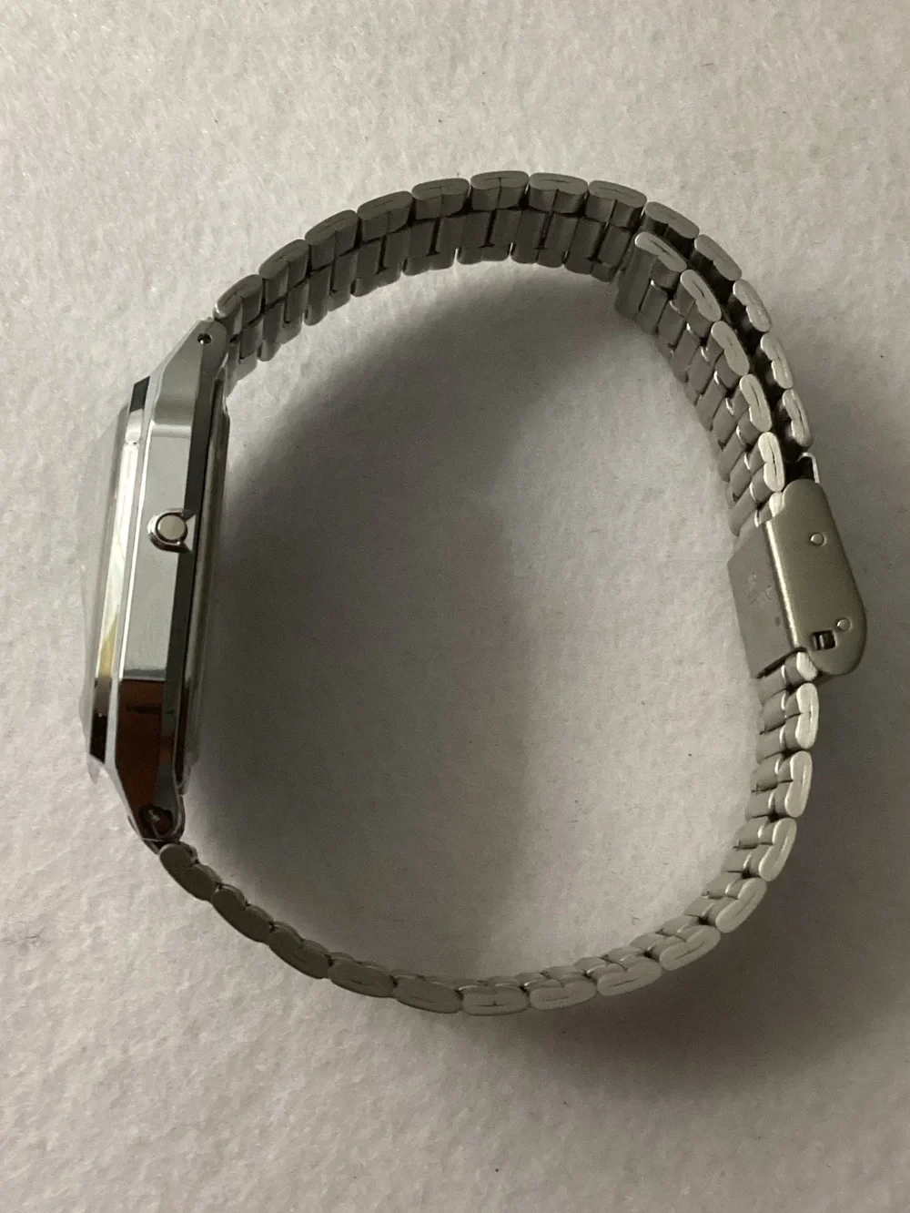 Casio Silver Watch with Green Dial and Stainless Bracelet
